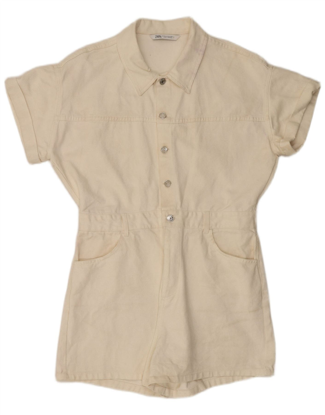 Zara Damen Denim Playsuit UK 20 2XL Weiße Baumwolle