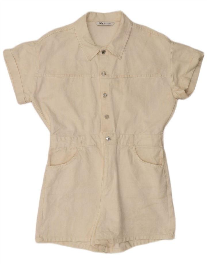 Zara Damen Denim Playsuit UK 20 2XL Weiße Baumwolle
