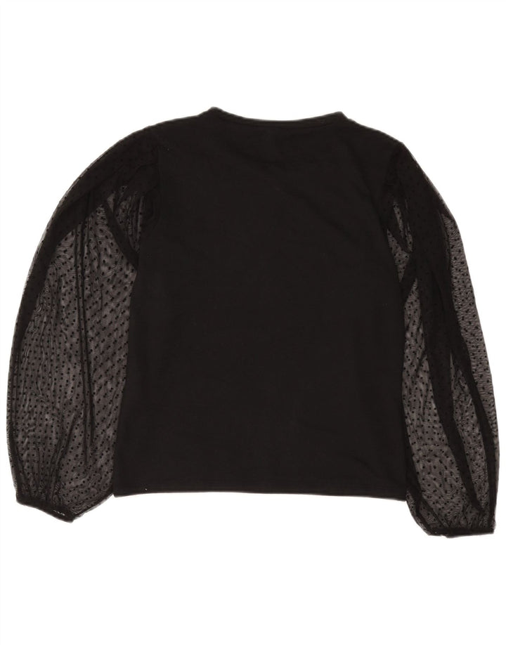 Zara Damen Langarm-Blusenoberteil UK 10 Small Schwarz gepunktetes Polyester