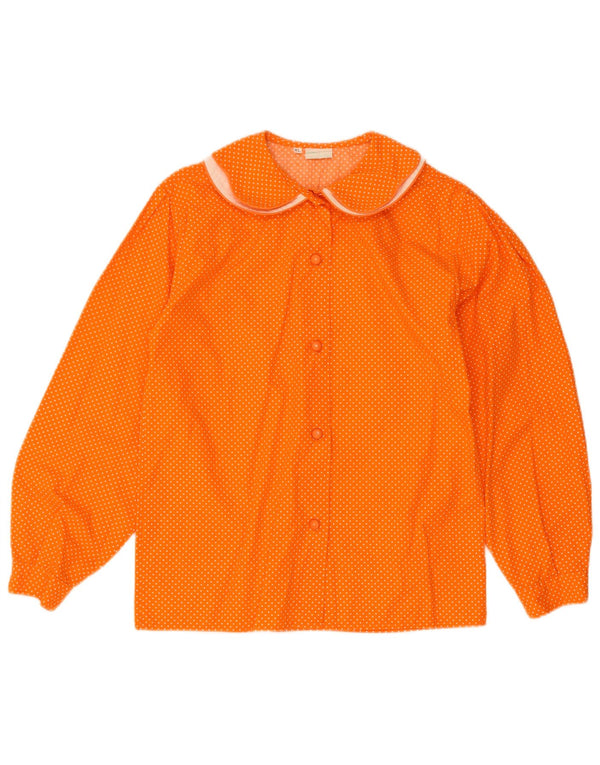 Benetton Damenhemd UK 18 XL Orange gepunktete Baumwolle