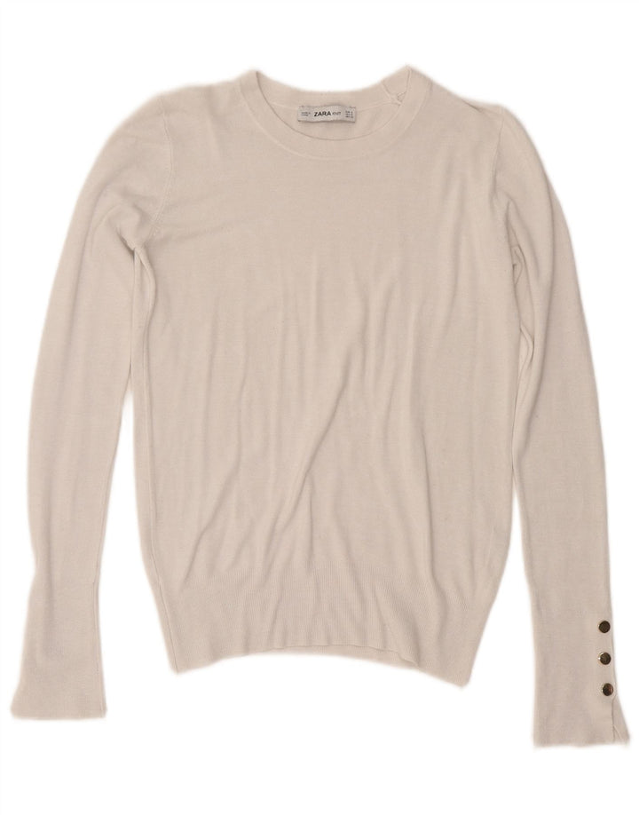 Zara Damen-Pullover mit Rundhalsausschnitt, Gr. 10, Größe S, Weiß