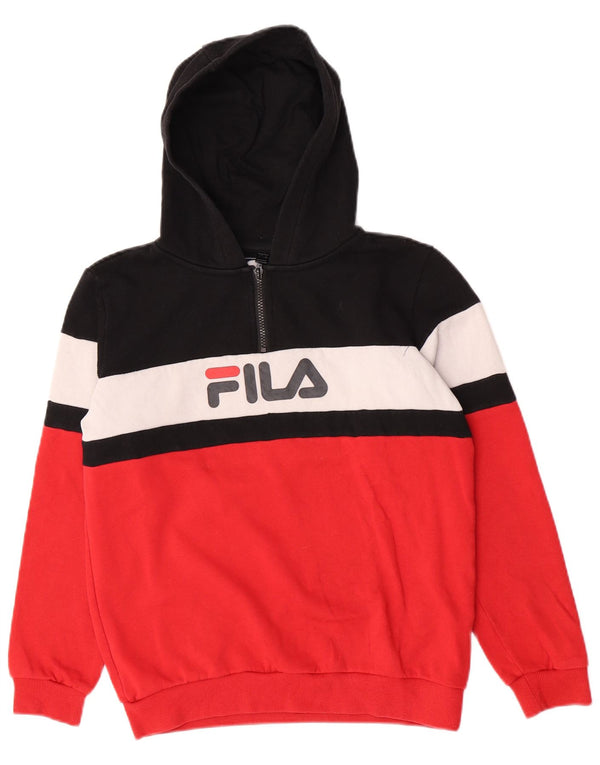 Fila Kapuzenpullover mit grafischem Reißverschluss am Kragen für Jungen, 13–14 Jahre, rotes Farbblockdesign