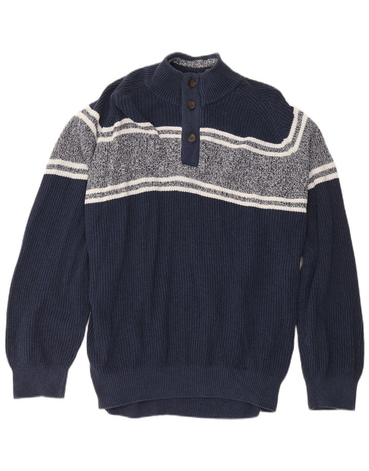 Marks & Spencer Herren-Pullover mit Knopfkragen, 2XL, Marineblau, Farbblock