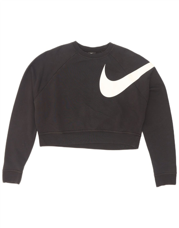 Nike Damen-Sweatshirt mit übergroßem, bauchfreiem Grafikmuster, UK 6, XS, Schwarz