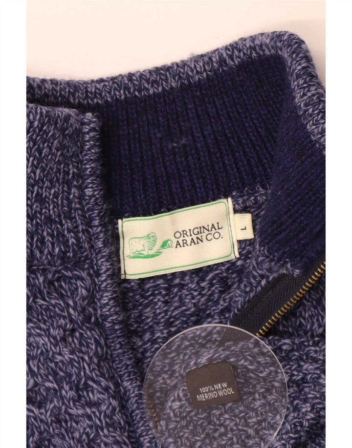 Original Aran CO. Herren-Pullover mit Reißverschluss am Hals, groß, Marineblau meliert
