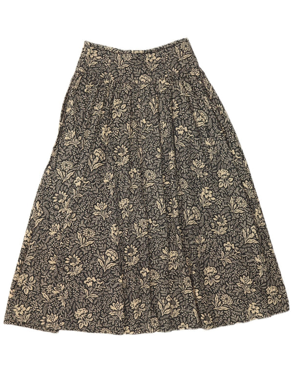 Byblos Damen-Rock in A-Linie mit hoher Taille, Größe 40, Größe S, W26, schwarze Baumwolle mit Blumenmuster
