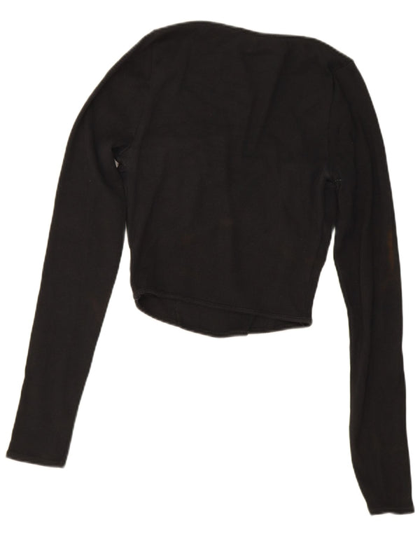 Zara Damen Crop Top Langarm UK 12 Medium Schwarz