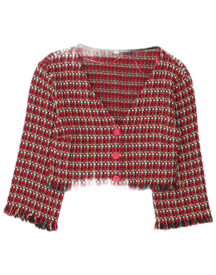 Zara Damen Bolerojacke UK 12 Mittelrot karierte Baumwolle