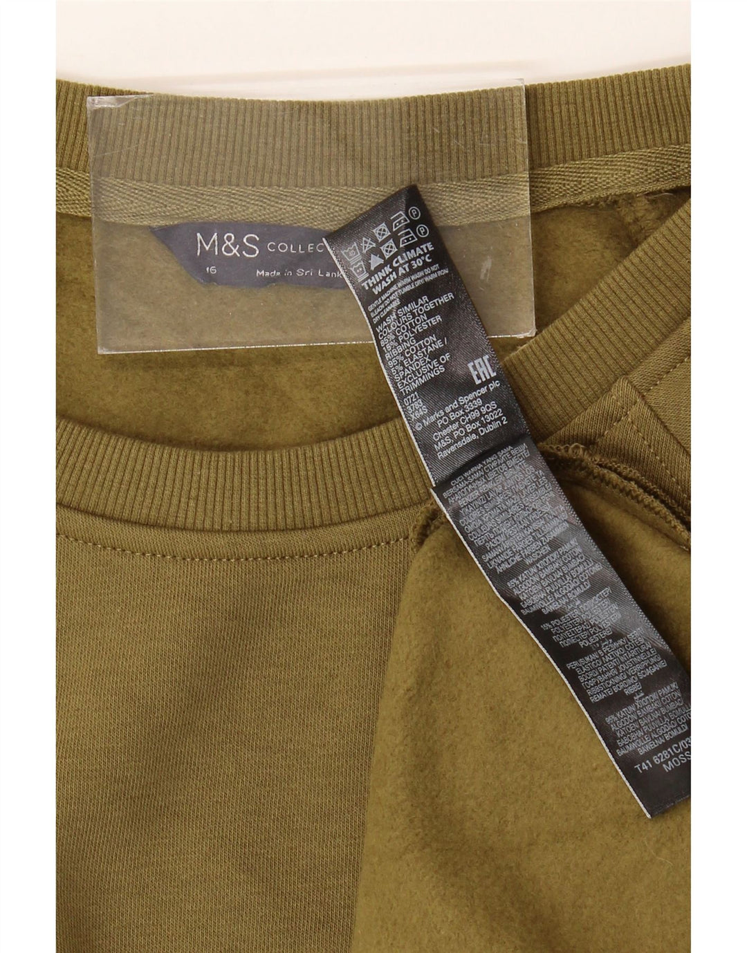 Marks & Spencer Damen Sweatshirt Pullover UK 16 Large Khaki Baumwolle