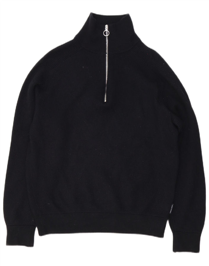 Armani Exchange Herren-Pullover mit Reißverschluss am Hals, groß, aus schwarzer Baumwolle