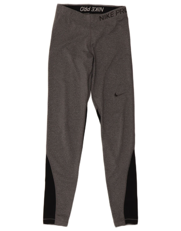 Nike Damen Leggings UK 8 Small Grau Colourblock Sports