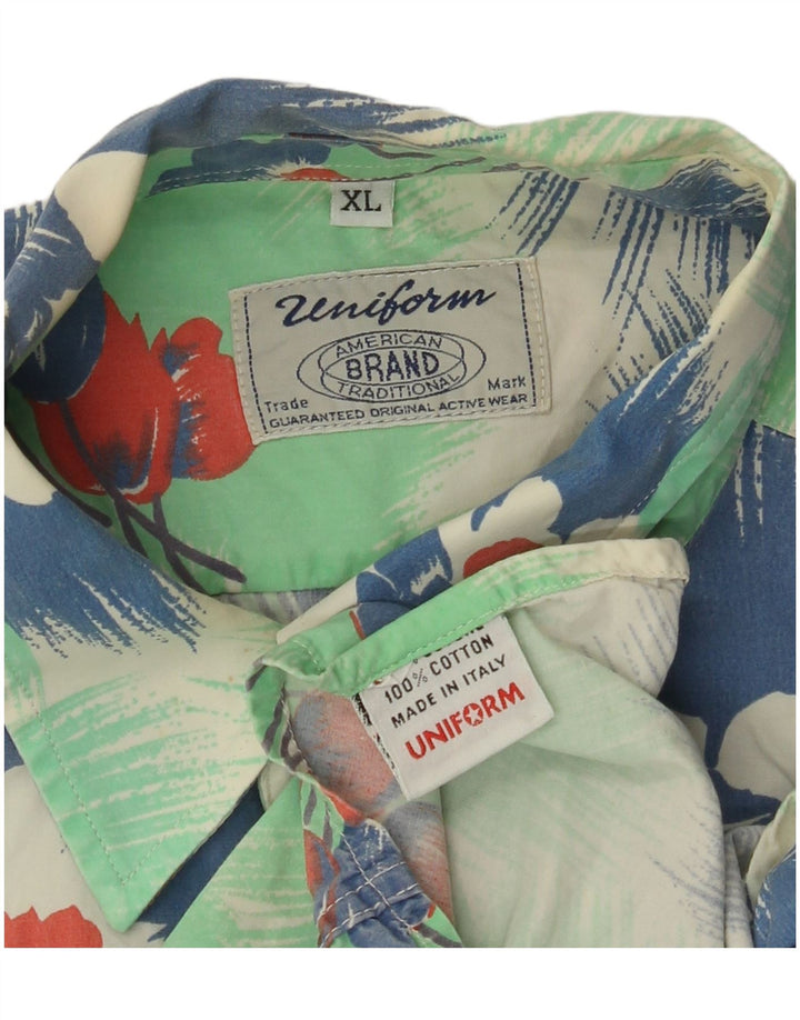 UNIFORM Herren-Kurzarmhemd XL aus Baumwolle mit grünem Blumenmuster