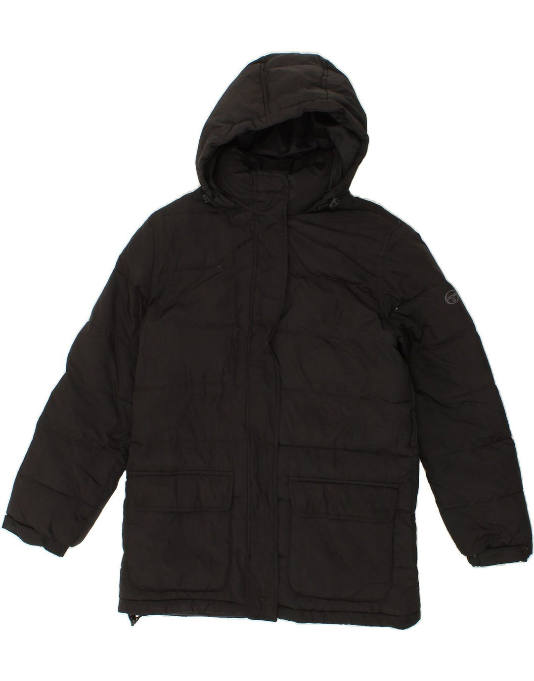SERGIO TACCHINI Womens Oversized Hooded Padded Coat UK 10 Small Black Vintage Sergio Tacchini and Second-Hand Sergio Tacchini from Messina Hembry 