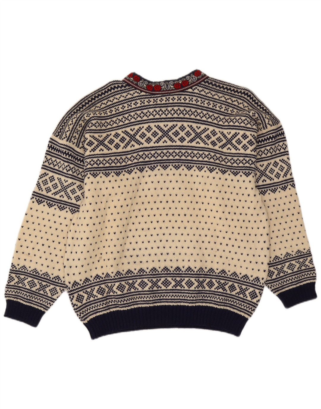 Voss Herren-Unisex-Pullover mit V-Ausschnitt, Medium, cremefarbene Fair-Isle-Wolle