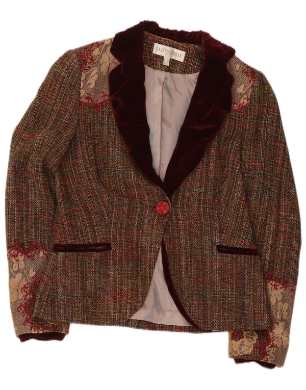Quin And Donnelly Damen-Blazer mit 1 Knopf, Gr. 10, kleines braunes Blumenmuster