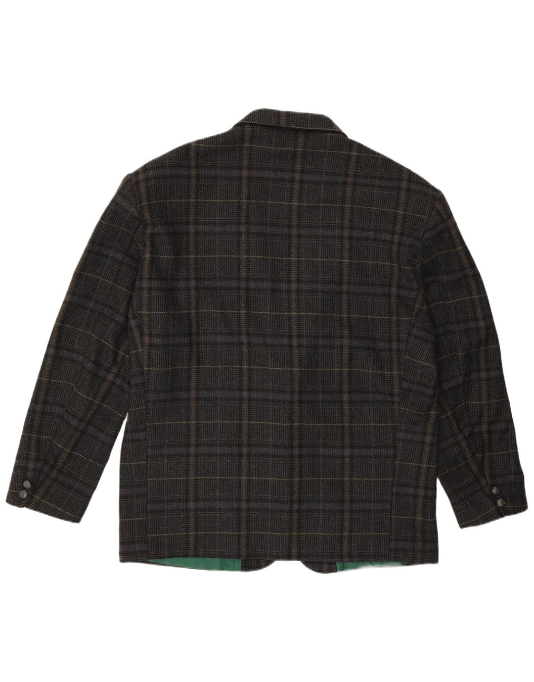 VINTAGE Herren 2-Knopf-Blazerjacke IT 54 2XL Grau karierte Wolle