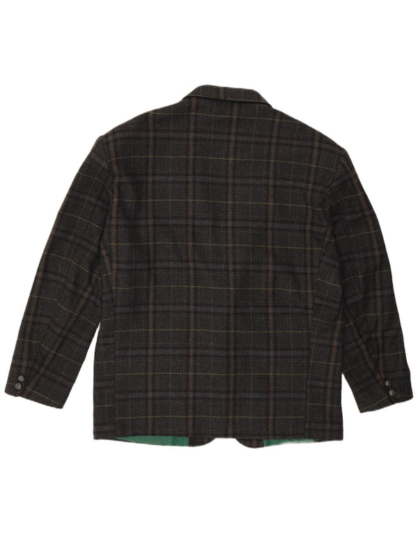 VINTAGE Herren 2-Knopf-Blazerjacke IT 54 2XL Grau karierte Wolle