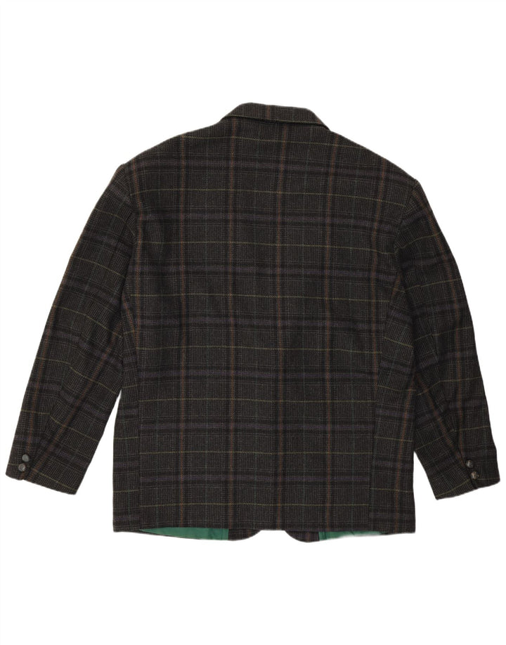 VINTAGE Herren 2-Knopf-Blazerjacke IT 54 2XL Grau karierte Wolle