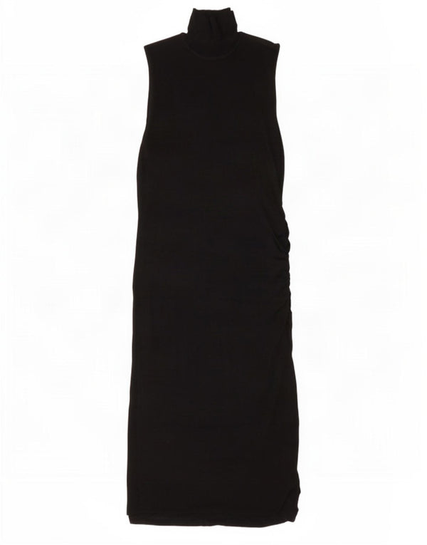 Zara Damen Ärmelloses Maxikleid UK 14 Large Schwarz Viskose
