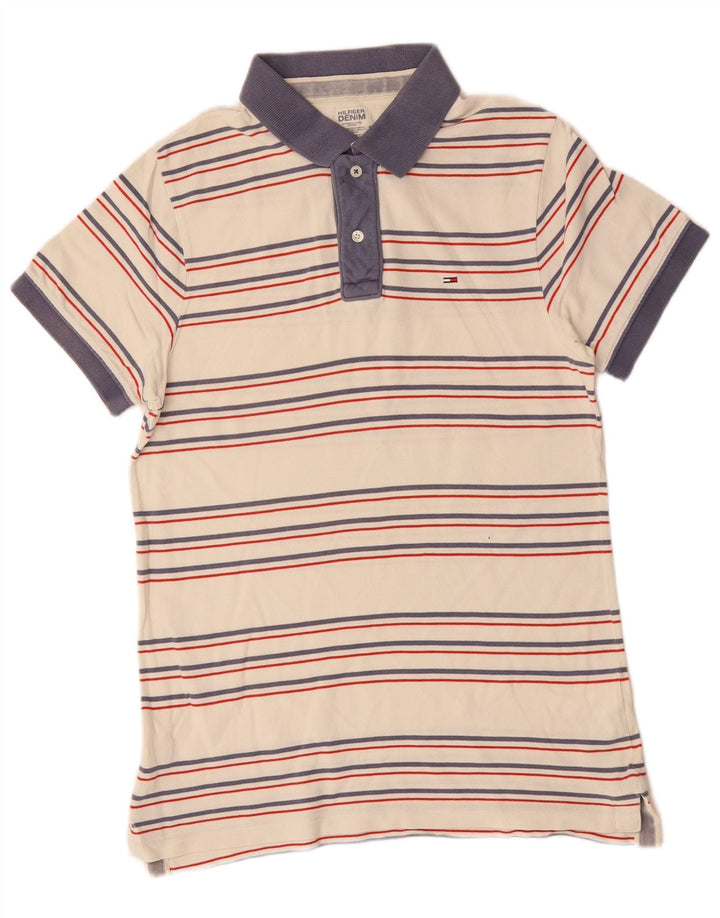 Tommy Hilfiger Herren-Poloshirt, klein, weiß gestreift, Baumwolle