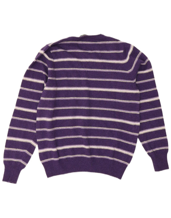 Brooksfield Mens V-Neck Jumper Sweater IT 48 Medium Purple Striped Wool