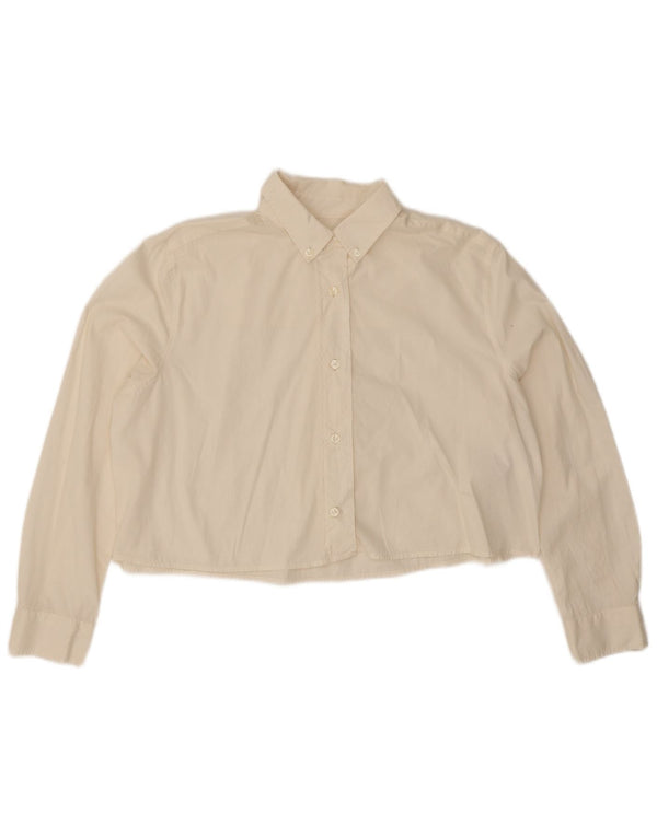 Benetton Damen Übergroßes Crop-Hemd UK 14 Mittelbeige Baumwolle