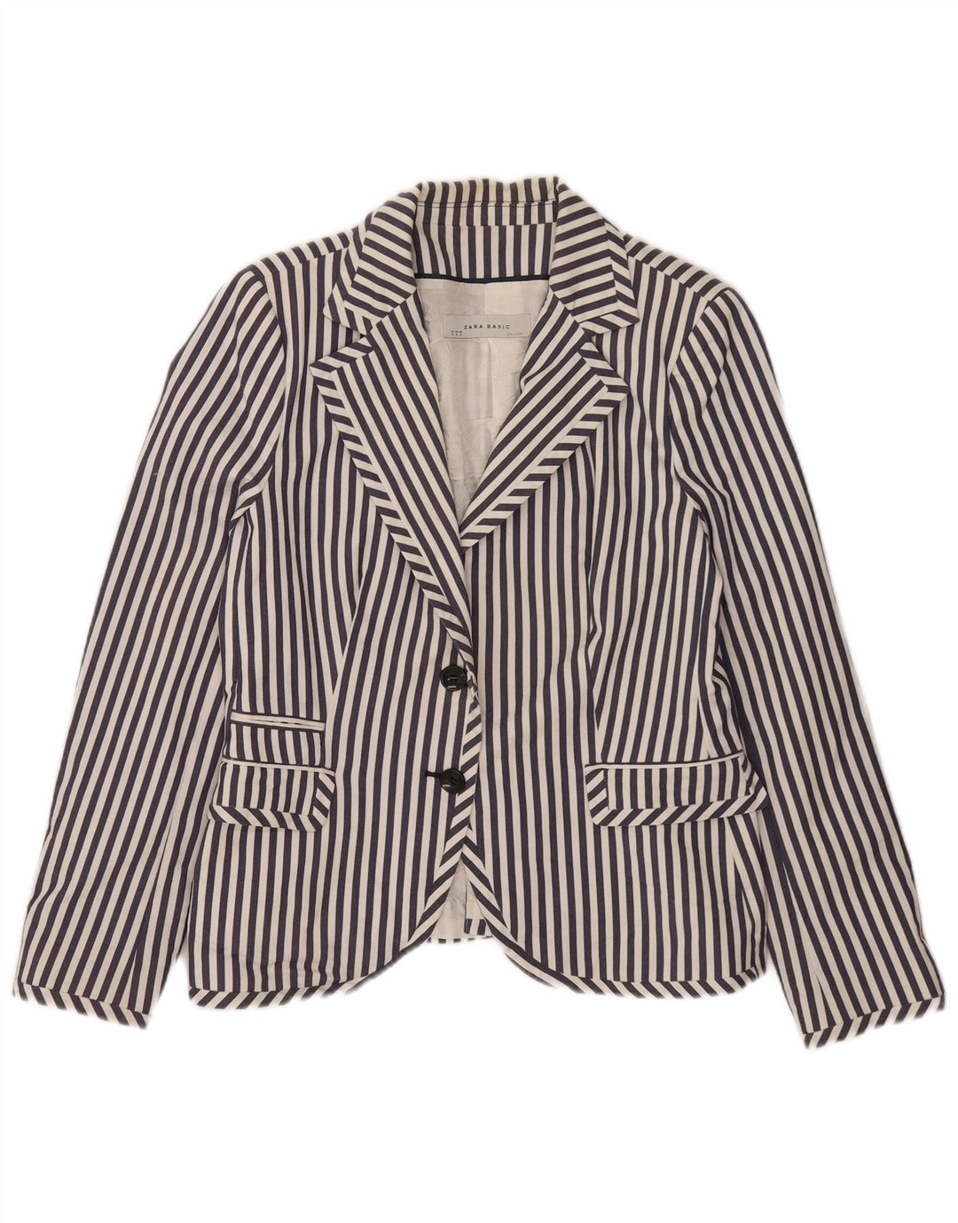 Zara Damen 2-Knopf-Blazerjacke UK 18 XL Marineblau gestreift