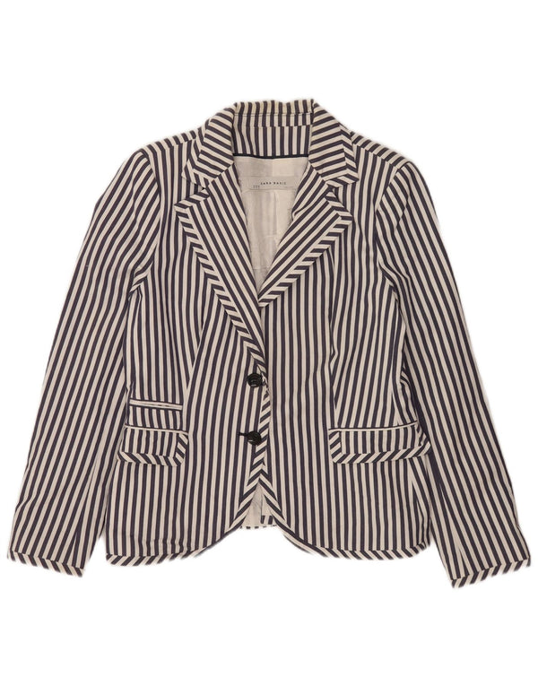 Zara Damen 2-Knopf-Blazerjacke UK 18 XL Marineblau gestreift
