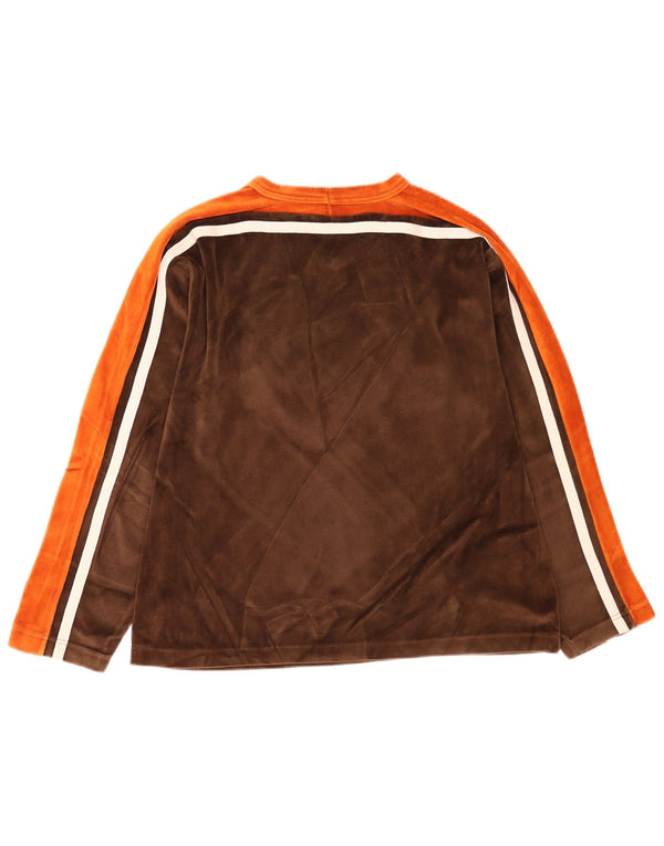 Vintage Herren-Oberteil mit langen Ärmeln, groß, braun, Colourblock-Baumwolle