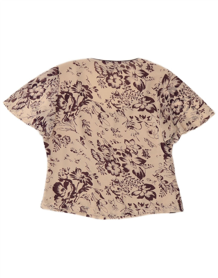Jacques Vert Damen Crop Bluse Top UK 10 Small Off White Floral Polyester