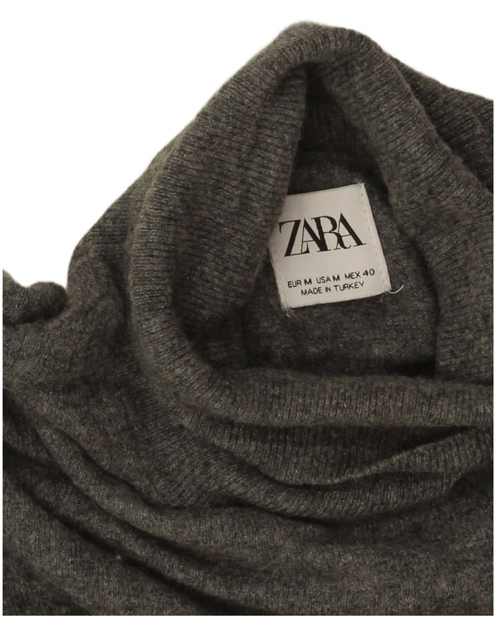 Rollkragenpullover für Damen von Zara, Gr. 14, mittelgrau geflecktes Polyamid
