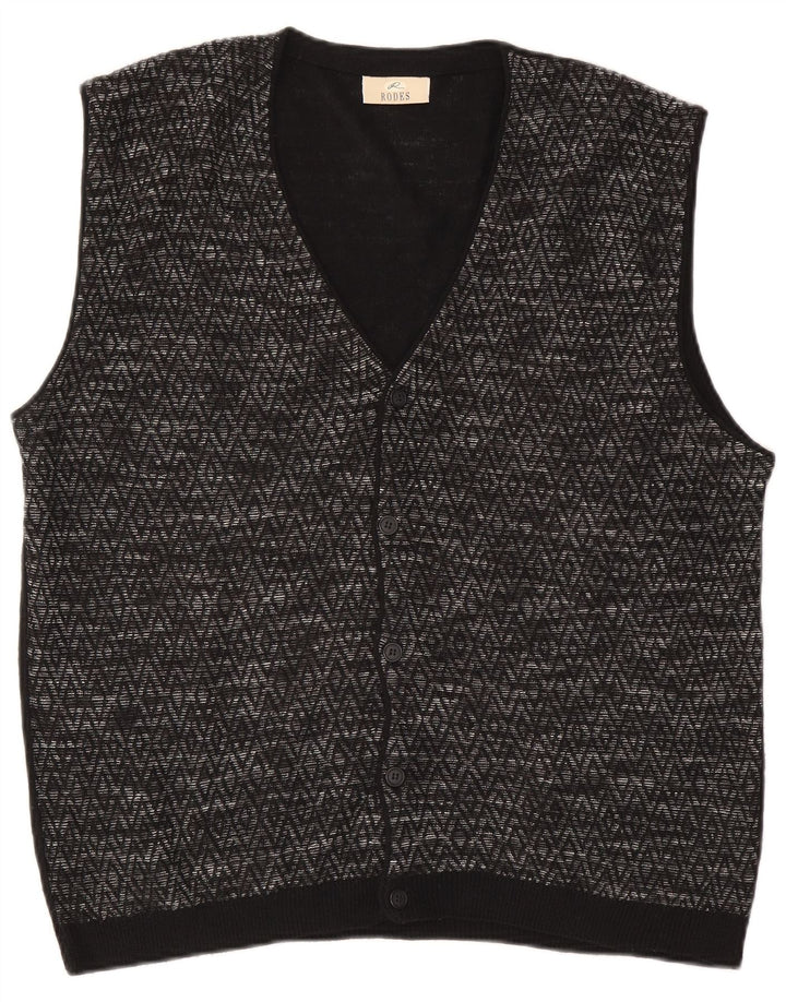 Rodes Herren ärmelloser Cardigan-Pullover XL, schwarze Argyle-/Diamantwolle