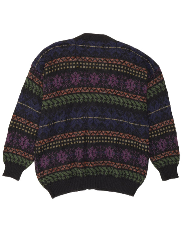 Vintage Herren Cardigan Pullover Medium Mehrfarbig Fair Isle Alpakawolle