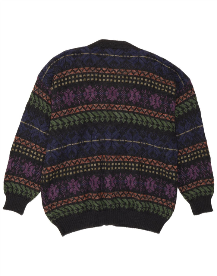 Vintage Herren Cardigan Pullover Medium Mehrfarbig Fair Isle Alpakawolle
