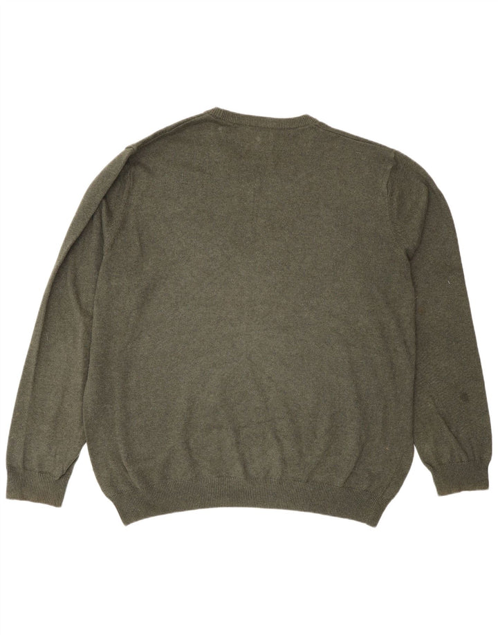 Marks & Spencer Herren-Pullover mit Rundhalsausschnitt, 2XL, grüne Baumwolle