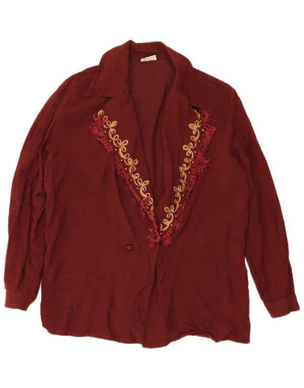 Byblos Womens Loose Fit Cardigan Top IT 42 Medium Burgundy Floral Viscose
