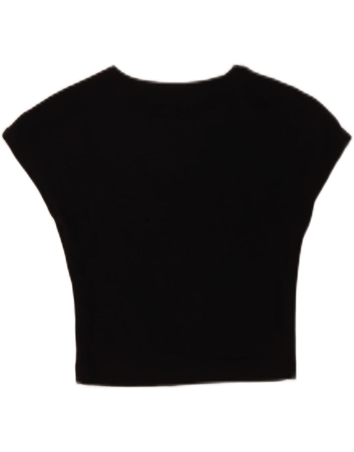 Zara Damen Crop T-Shirt Top UK 12 Medium Schwarz Baumwolle