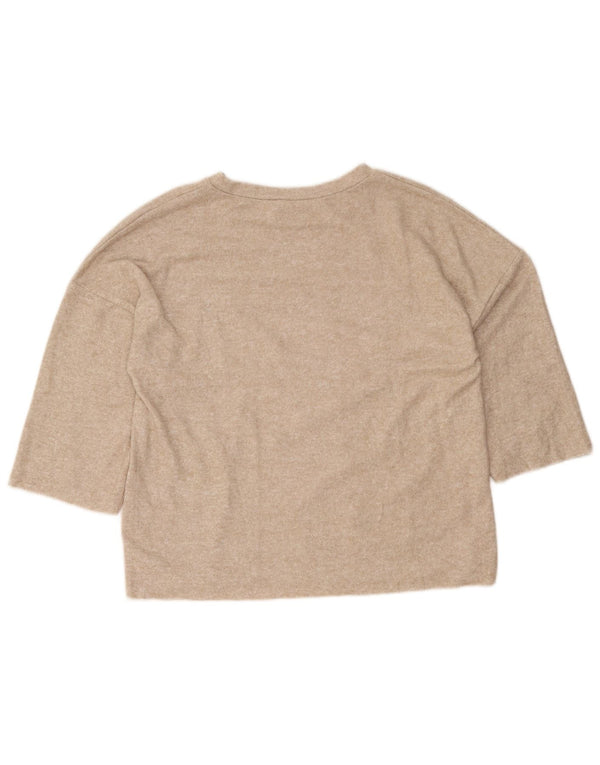 Zara Damen Trafaluc Pullover Top 3/4 Ärmel UK 10 Small Beige Flecked