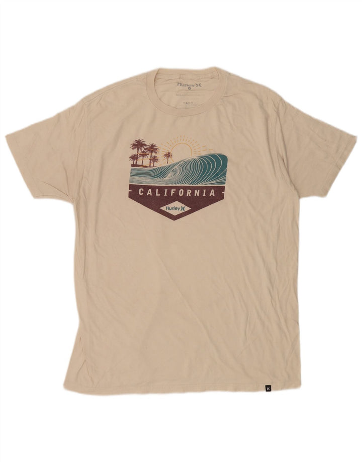 Hurley Herren-T-Shirt mit Grafik, Größe L, cremefarbene Baumwolle
