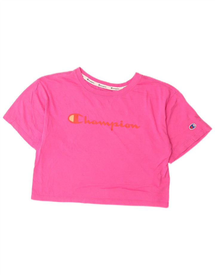 CHAMPION Damen Crop Graphic T-Shirt Top UK 10 Small Pink