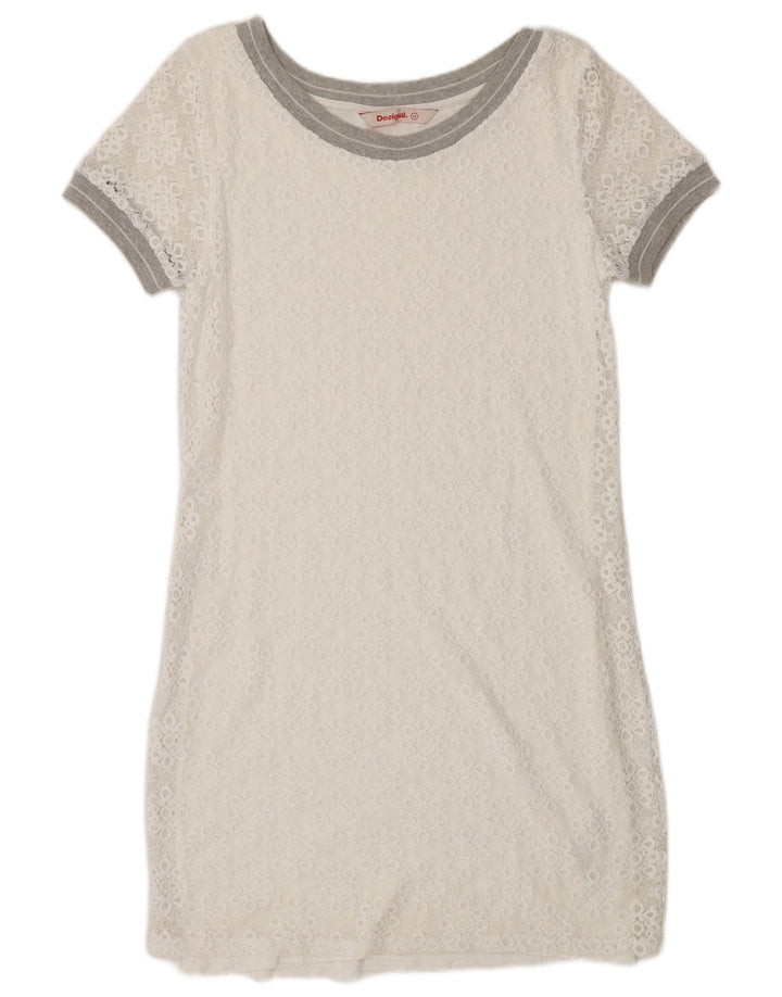 Desigual Damen Etuikleid UK 14 Mittelweißes, geblümtes Polyamid