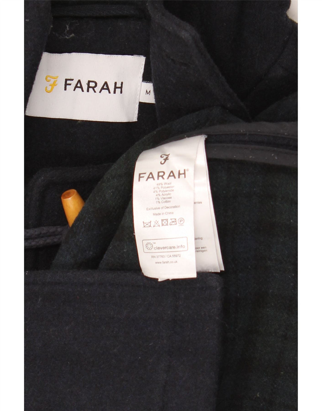 Farah Herren-Dufflecoat mit Kapuze, UK 38, mittelmarineblaue Wolle
