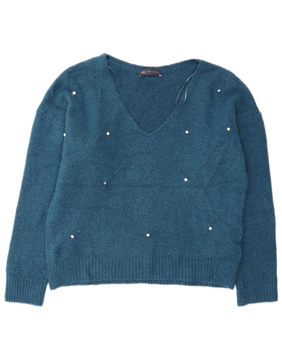 Marks & Spencer Damen-Pullover, übergroß, V-Ausschnitt, Gr. 10, Größe S, Blau