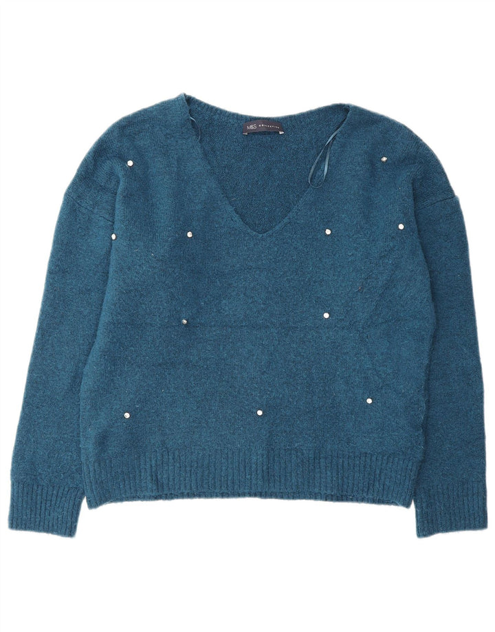 Marks & Spencer Damen-Pullover, übergroß, V-Ausschnitt, Gr. 10, Größe S, Blau