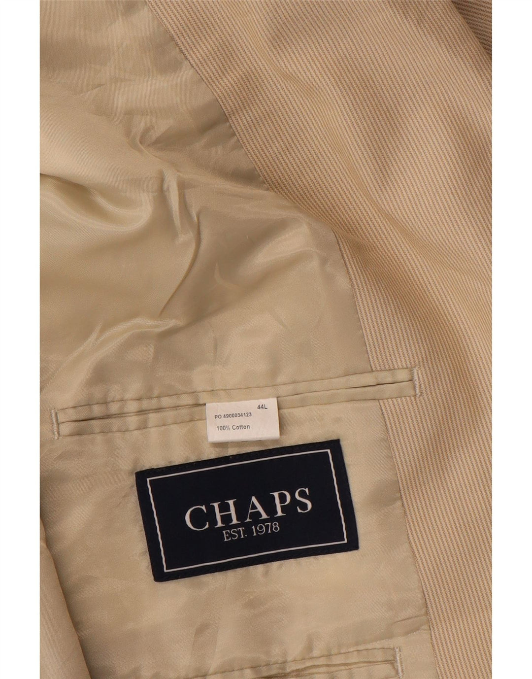 Chaps Herren-Blazer mit 2 Knöpfen, UK 44, 2XL, Beige, Nadelstreifen, Baumwolle