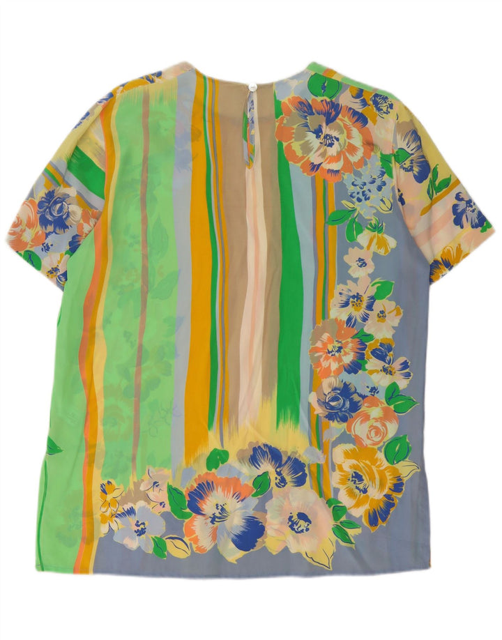 Vintage Damen Bluse Top UK 14 Großes Mehrfarbiges Blumenmuster