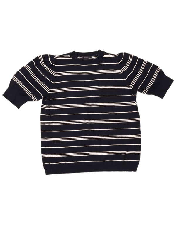 MARKS & SPENCER Damen-Pullover mit Rundhalsausschnitt, bauchfrei, UK 14, mittleres Marineblau