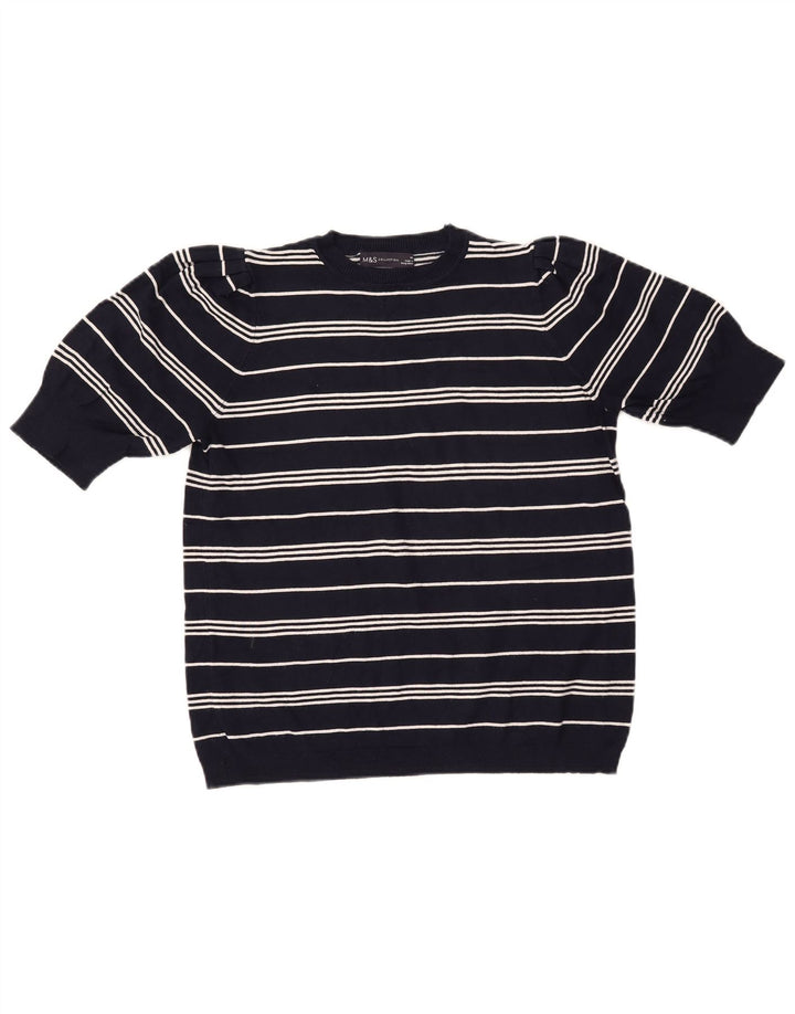 MARKS & SPENCER Damen-Pullover mit Rundhalsausschnitt, bauchfrei, UK 14, mittleres Marineblau