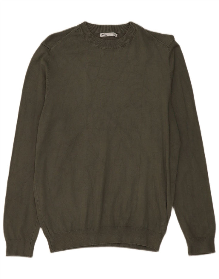 Zara Herren-Pullover mit Rundhalsausschnitt, Größe S, Khaki