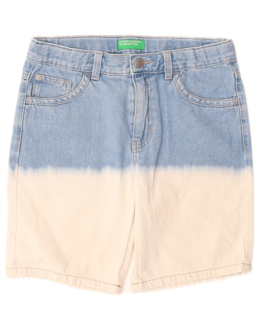 BENETTON Jungen-Jeansshorts, 10–11 Jahre, W26, XL, blaue Farbblock-Baumwolle